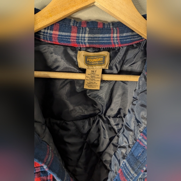 Men's Blue and red plaid button up jacket. The Foundry Supply Co. 2XLT - Picture 5 of 6